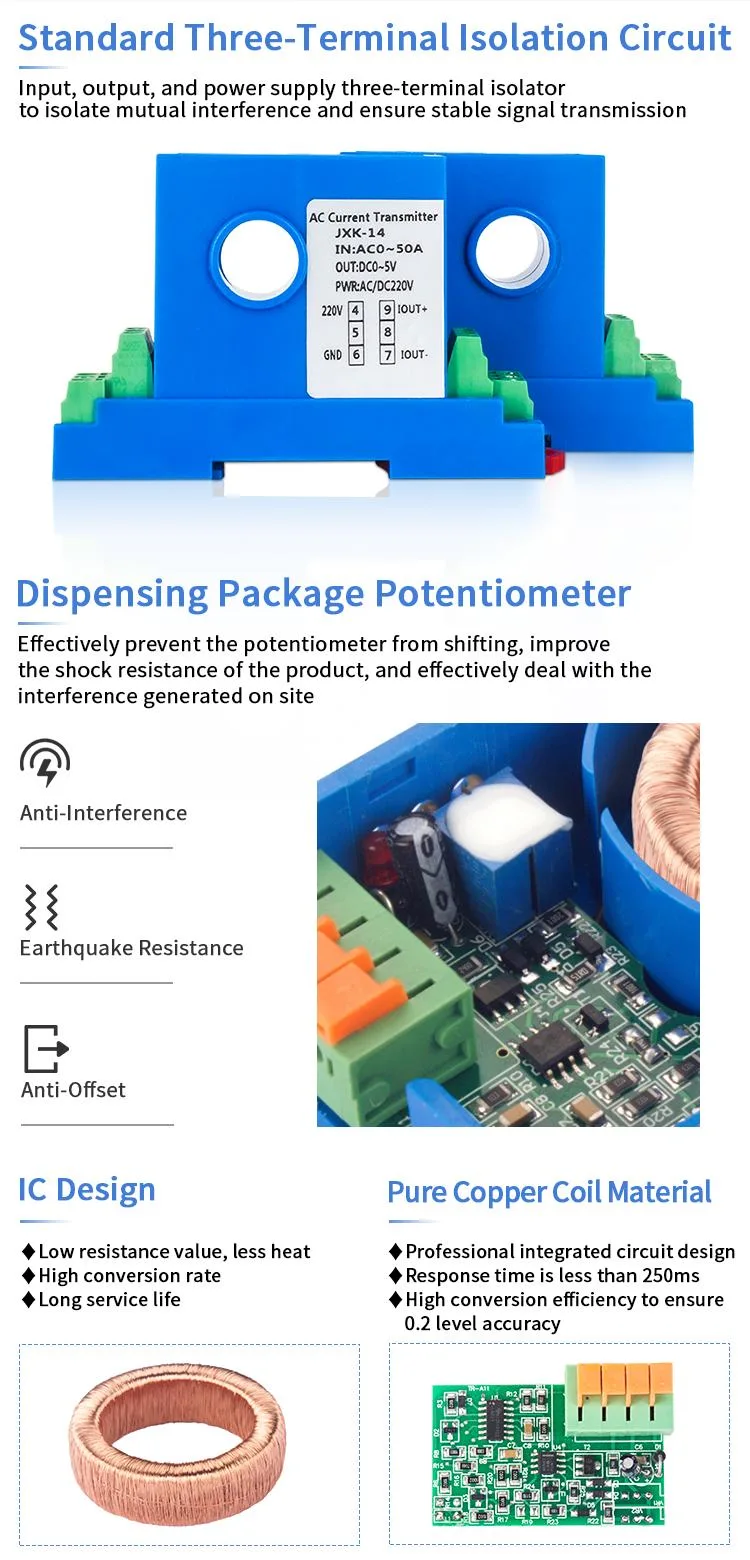 4mm 8mm 12mm Hole Open Loop AC/DC 20A 30A 50A 100A 150A Current Sensor 4-20mA Output Current Transformer for Sale