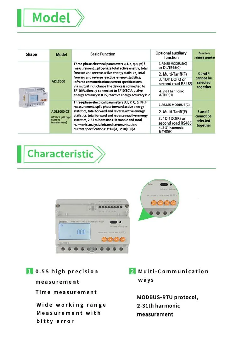 AC Three Phase LCD Display RS485 Interface Smart Energy Meter