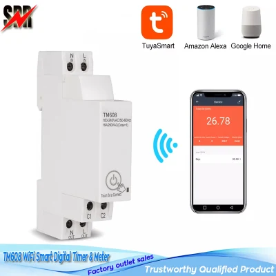 Modelo TM608 18mm WiFi Smart Monofásico Digital Timer & Meter (Remote WiFi Smart Light Control Switch Programador com Monitoramento de Energia AC 110V 220V 16A)