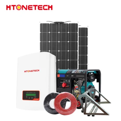 Htonetech 550W painéis solares fotovoltaicos monocristalinos Grid Tie Inverter Hybrid China Energy Meter CT Running Solar Power System com Air Container Diesel Generator